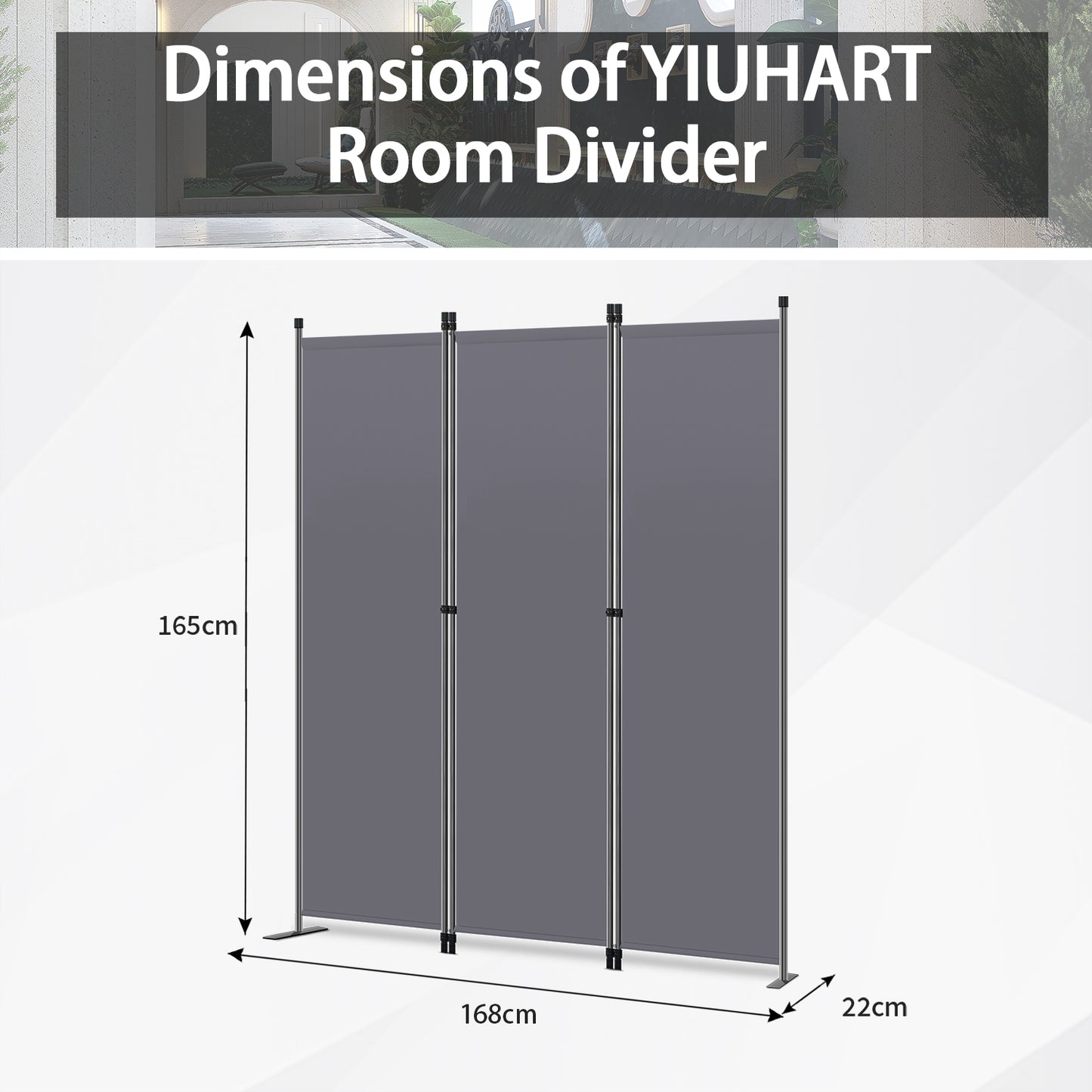 YIUHART Paravent 3 Teilig Raumtrenner Grau 168 x 165 cm